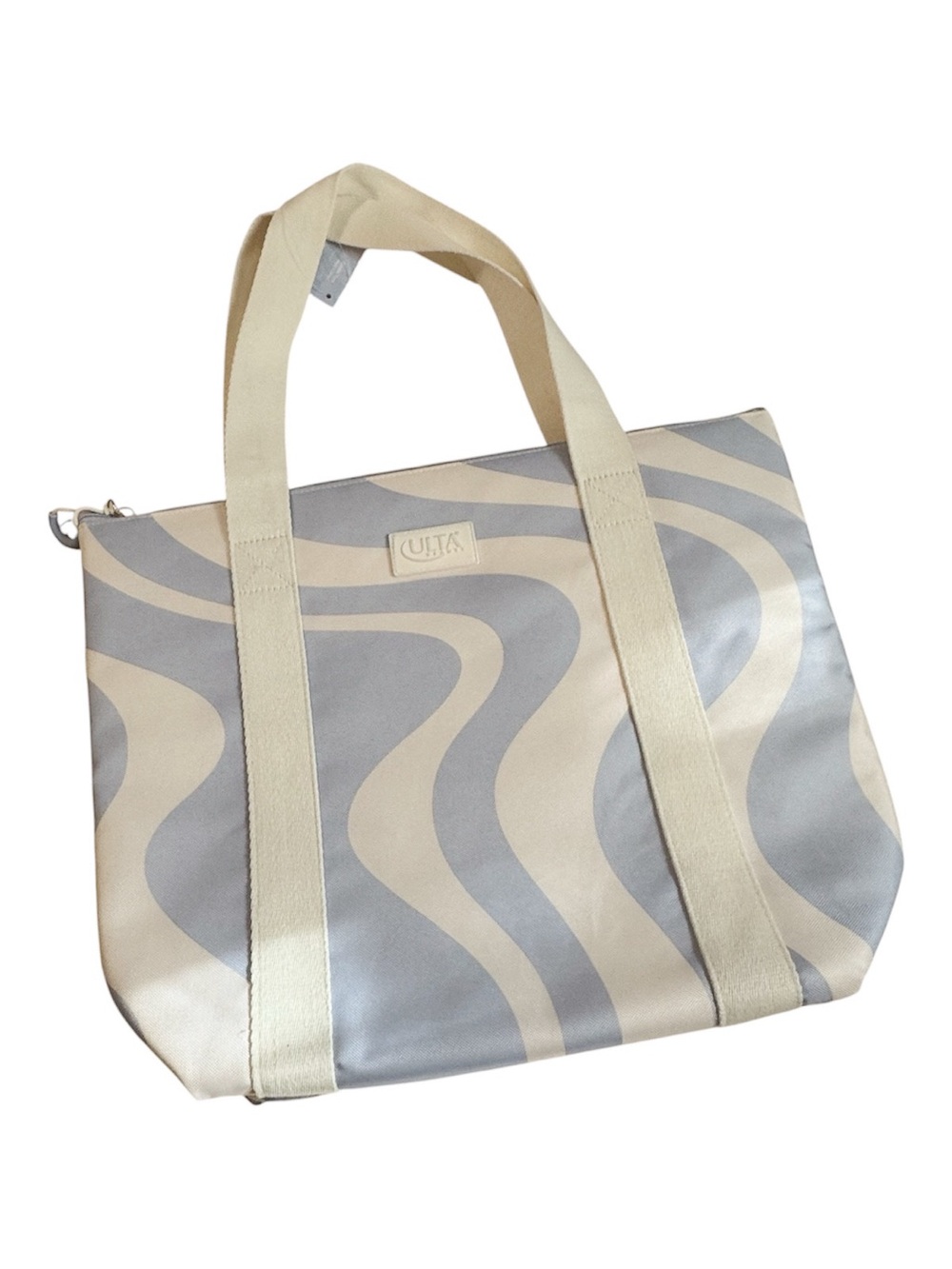Ulta Beauty Cream & Light Blue Wave-Pattern Tote